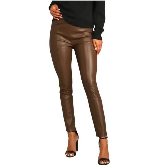Free People We The Free Spitfire Skinny Faux Leather HighWaist Pants sz 29 Brown - Picture 1 of 9